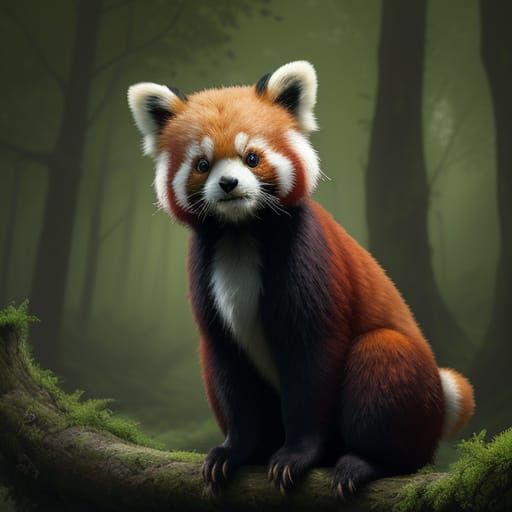 Red Panda in Forest with Dramatic Lighting