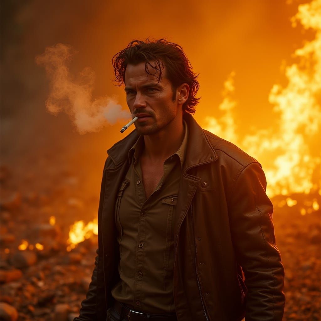 Fearless Man Wakes from Inferno with Cigarette