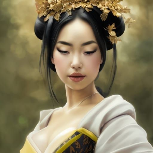 Geisha Portrait in Vibrant Pastel Colors