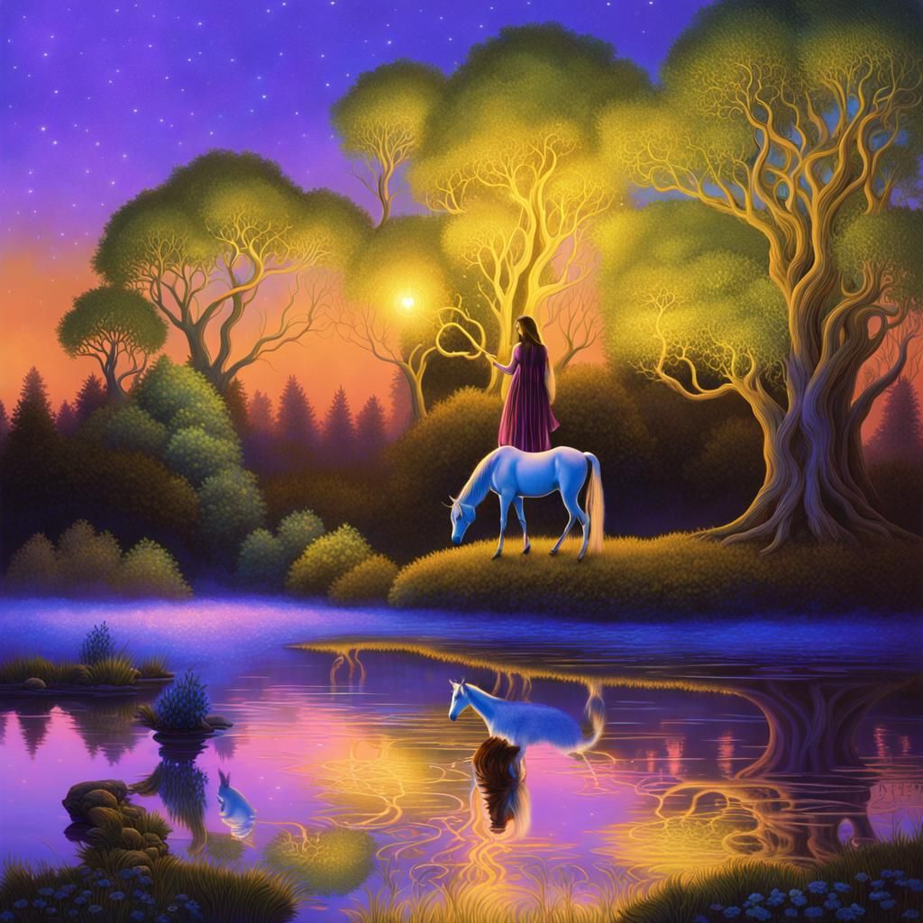 Centaur Woman in Enchanted Forest at Dusk