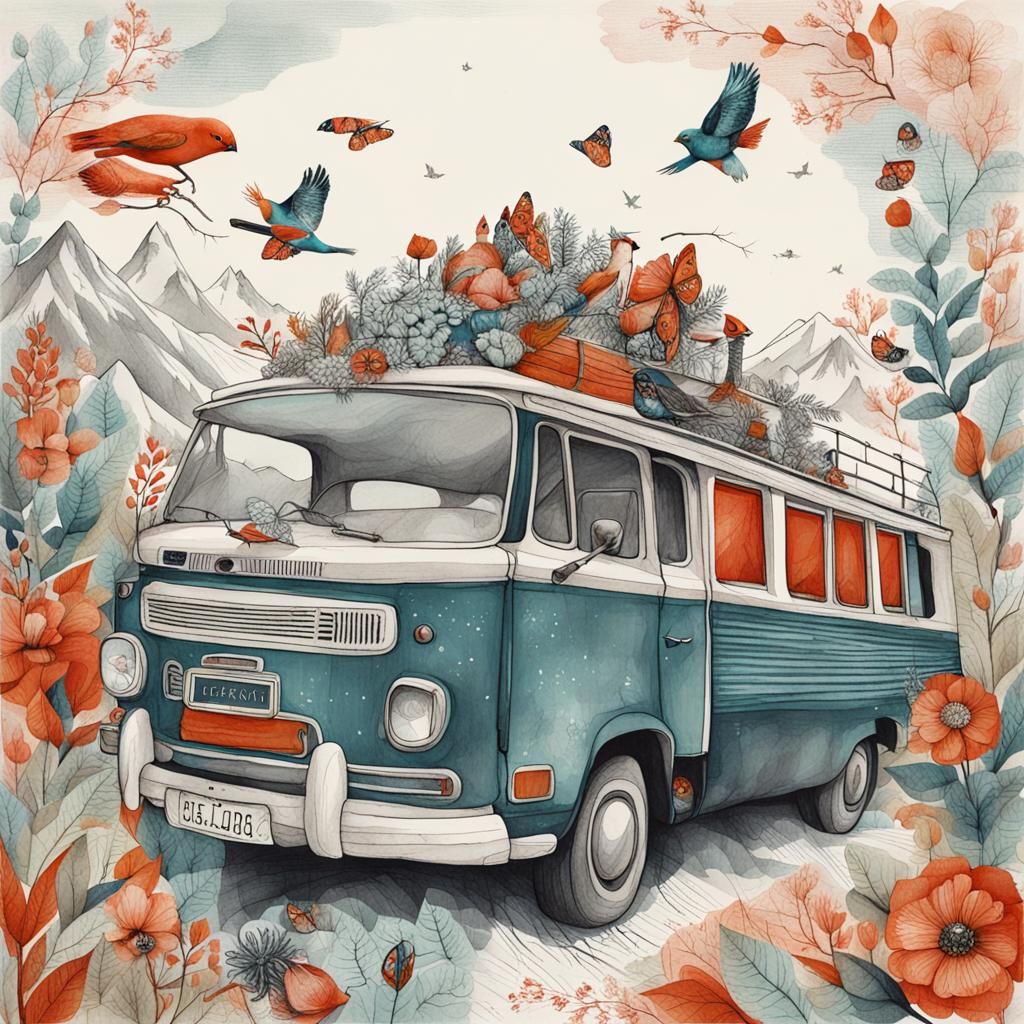 Detailed Nature Illustration with Whimsical Characters