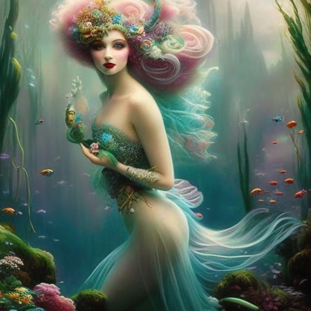 Mermaid Princess Underwater Home in Rococo Steampunk Style