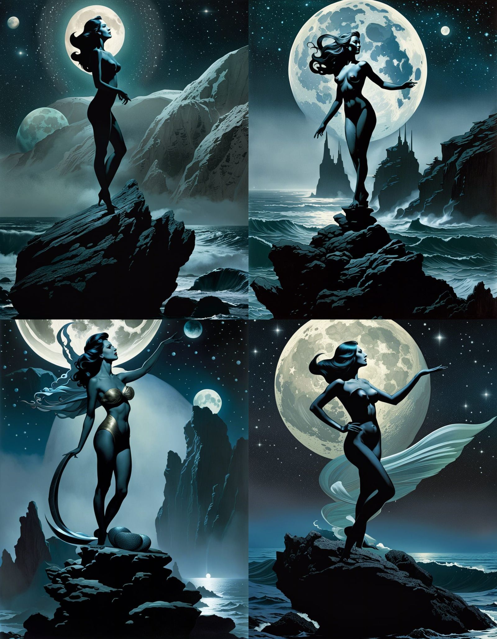 Gothic Mermaid Goddess in Collage Art Style