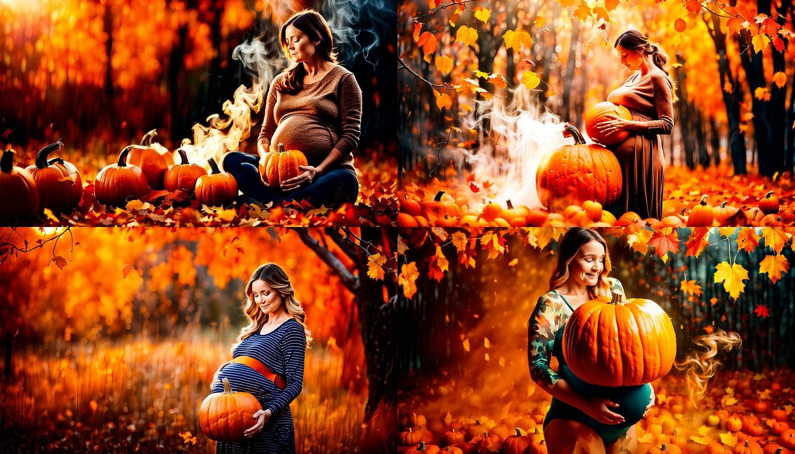 Pregnant Woman's Halloween Swimwear Photoshoot with Pumpkin