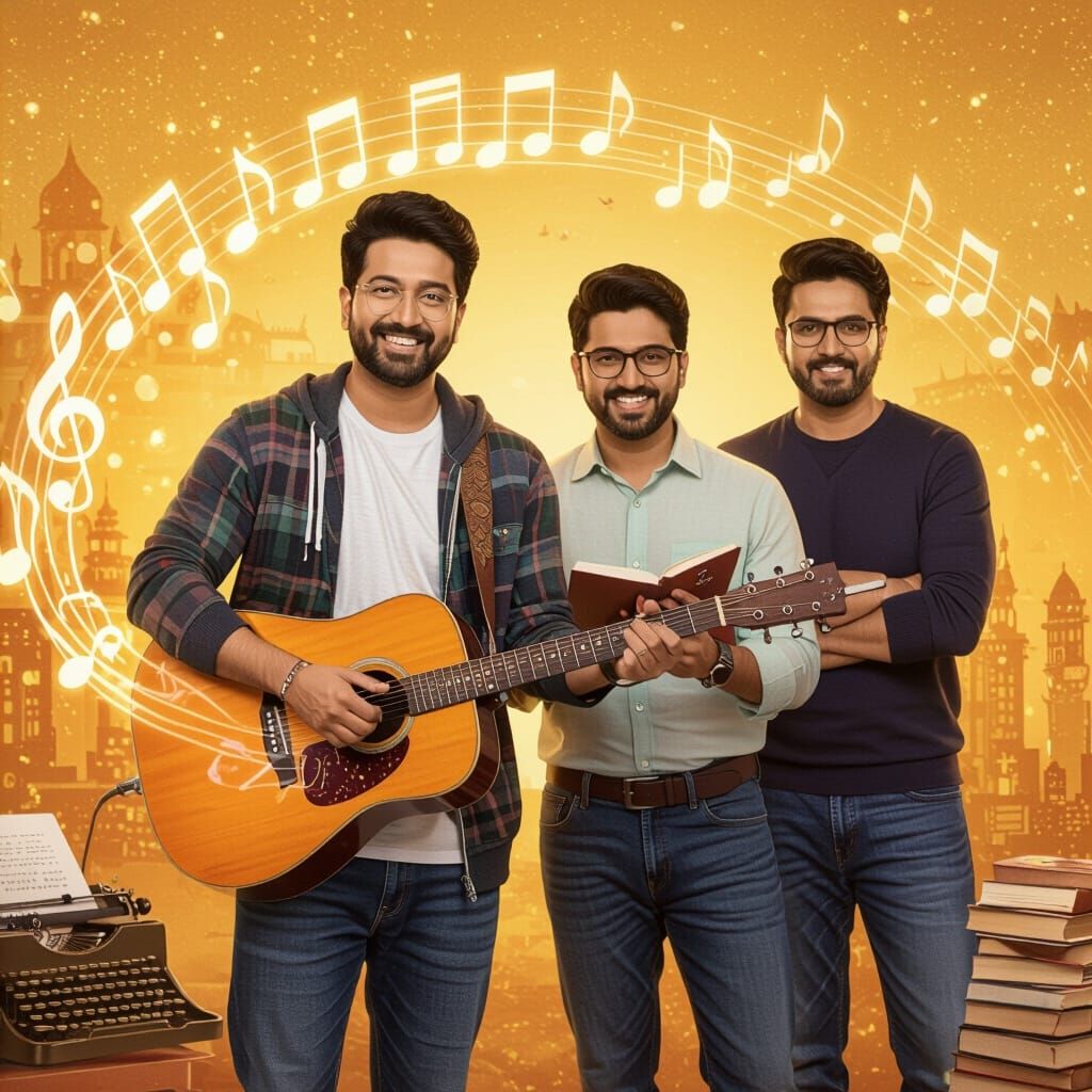 Bollywood Poster of Four Friends in Raja Ravi Varma Style