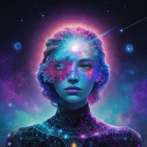 Cosmic Galaxy Flower in Holographic Illustration