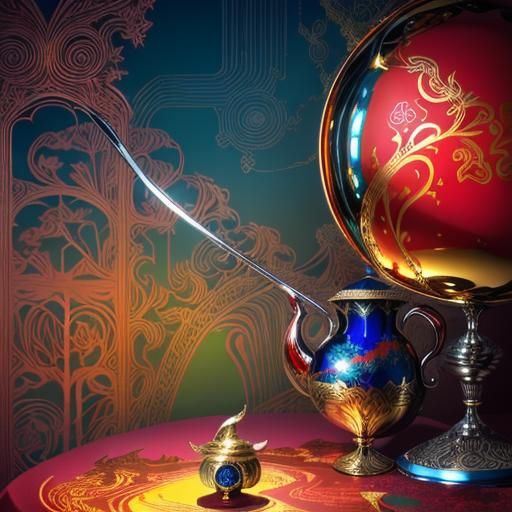 Botanical Surreal Calligraphic Design in Metallic Colors