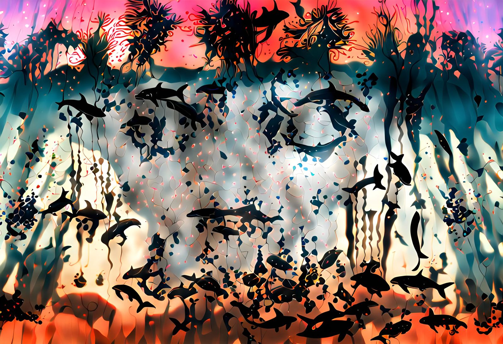 Surreal Double Exposure: Woman and Dolphin Merge