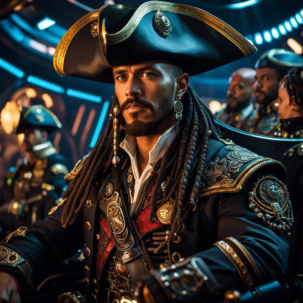 Sci-Fi Pirate Crew in Cosmic Battle