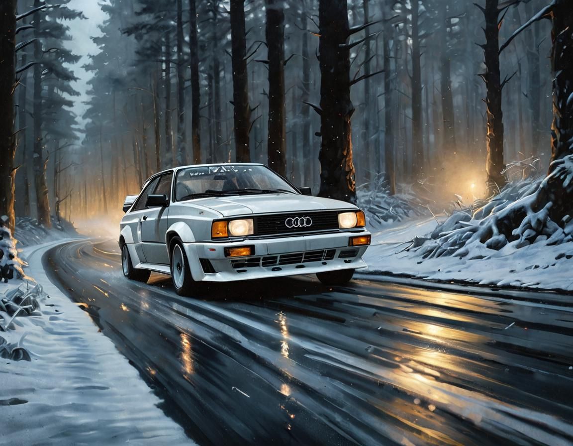 Vibrant Winter Car Chase in Acrylic Brushstrokes