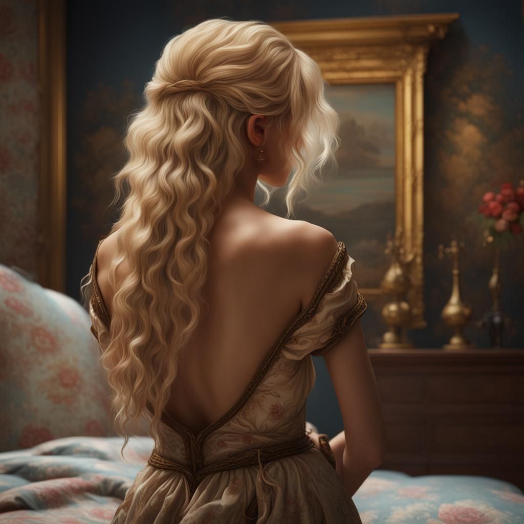 Blonde Woman Undressing: An Antique Oil Painting