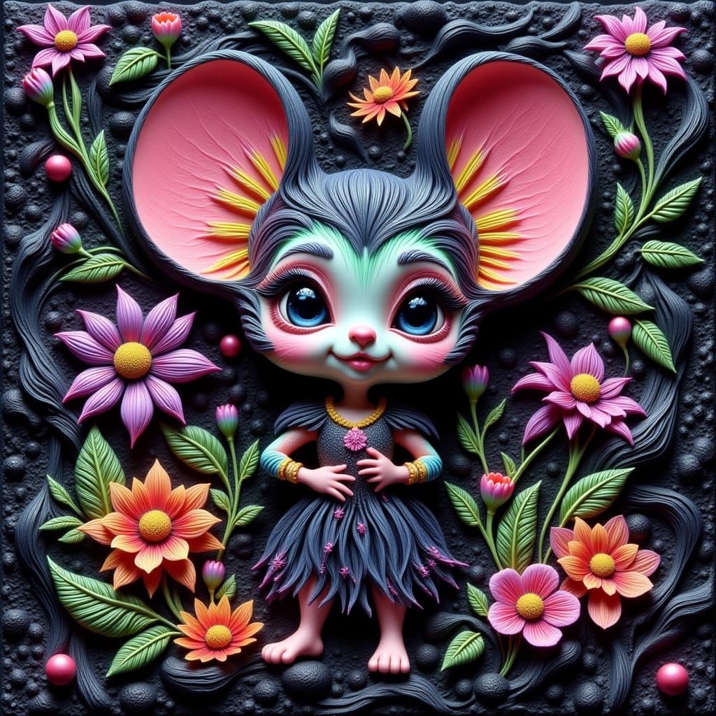 Vibrant Chibi Mouse with Gothic Cosmetics in Hand-Painted Pl...