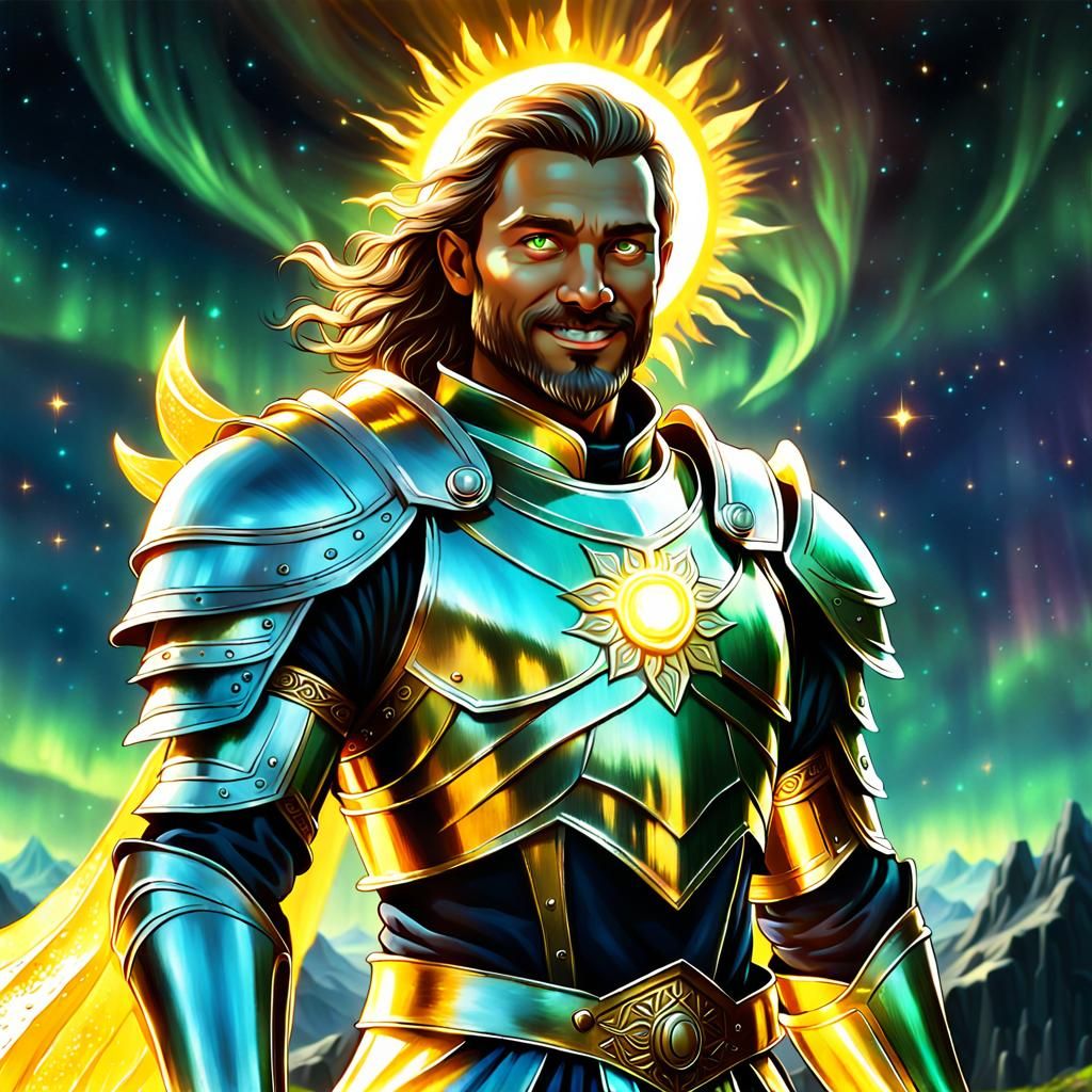 Radiant Sun God and Knight in Unreal 5 Style