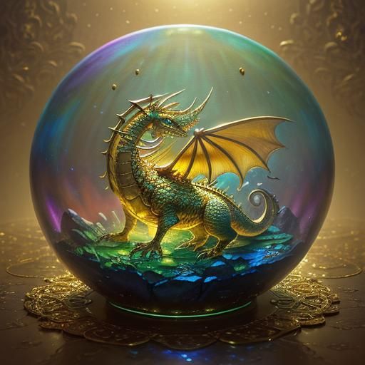 Tiny Dragon in Jeweled Glass Box: Ethereal Illustration