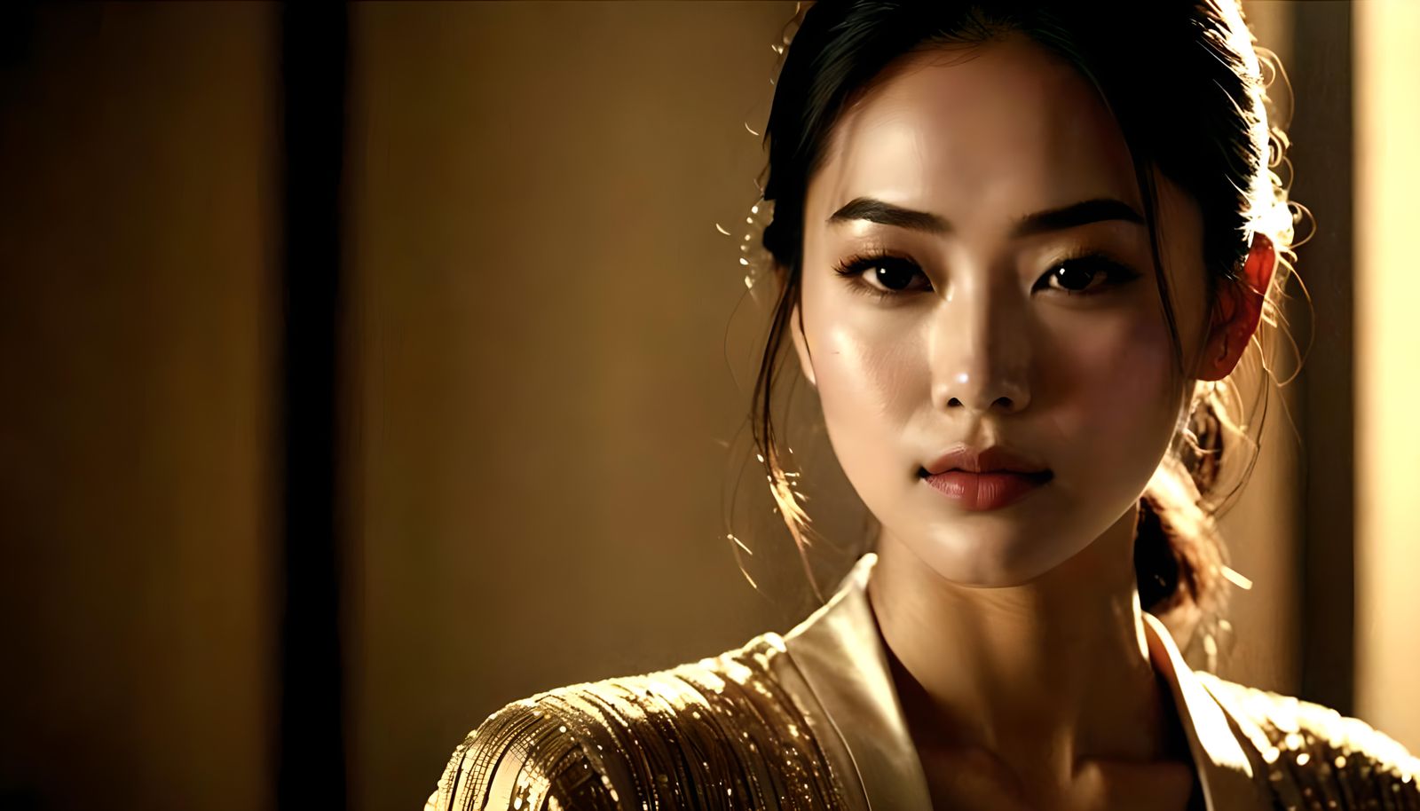 Asian Model Promoting Smooth Skin in Cinematic Style