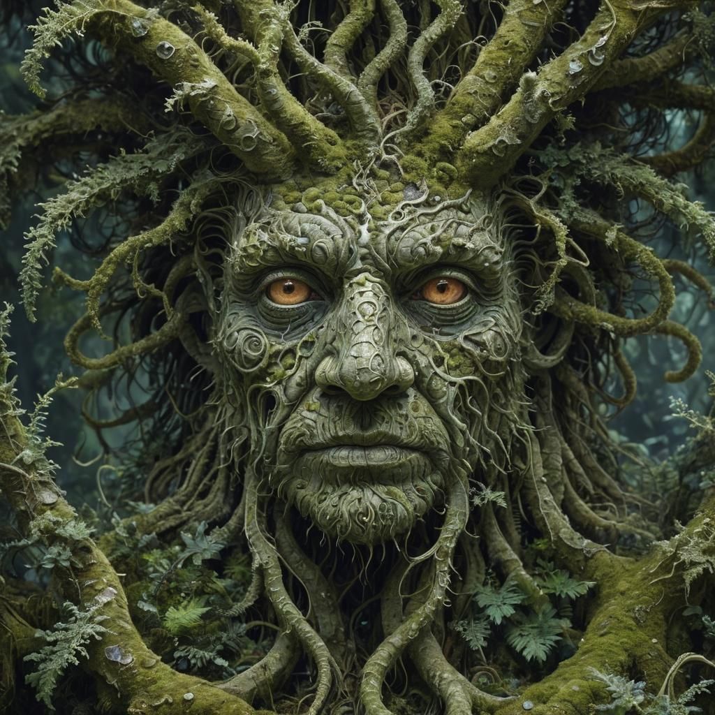 Ancient Forest God Revealed in Holographic Fractal Art