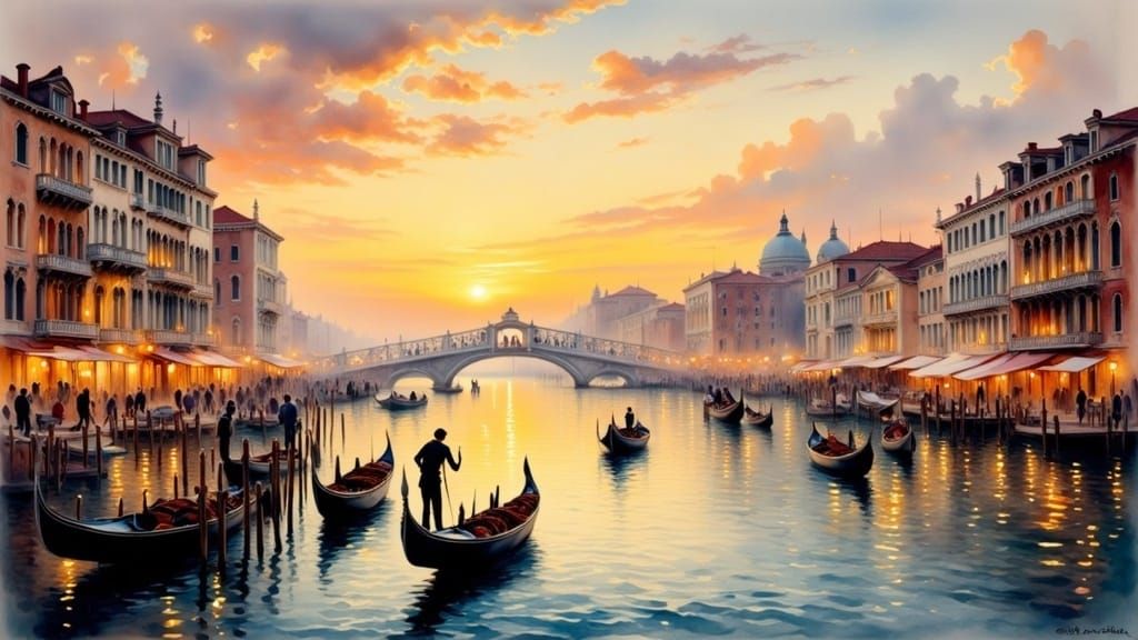 Romantic Venice Canal Scene in Impressionist Style