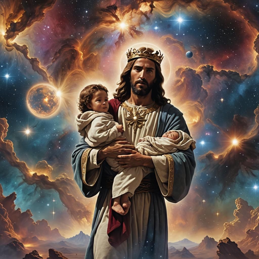 King Jesus with Child in Nebula