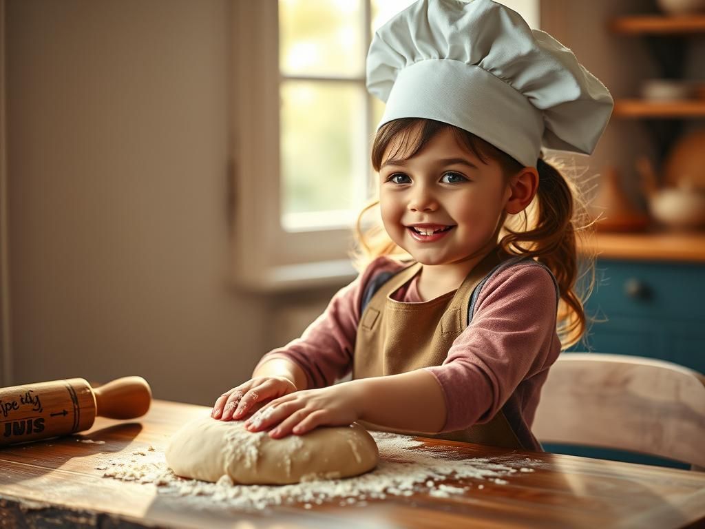 Girl Chef Kneading Dough, Macro Photography with Bokeh