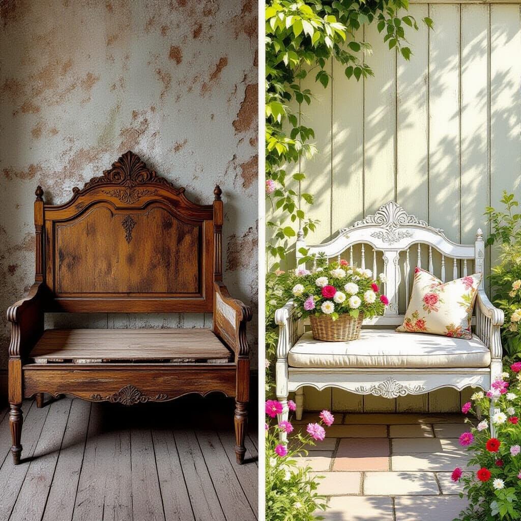 Restored Bed Transformed into Elegant Garden Bench