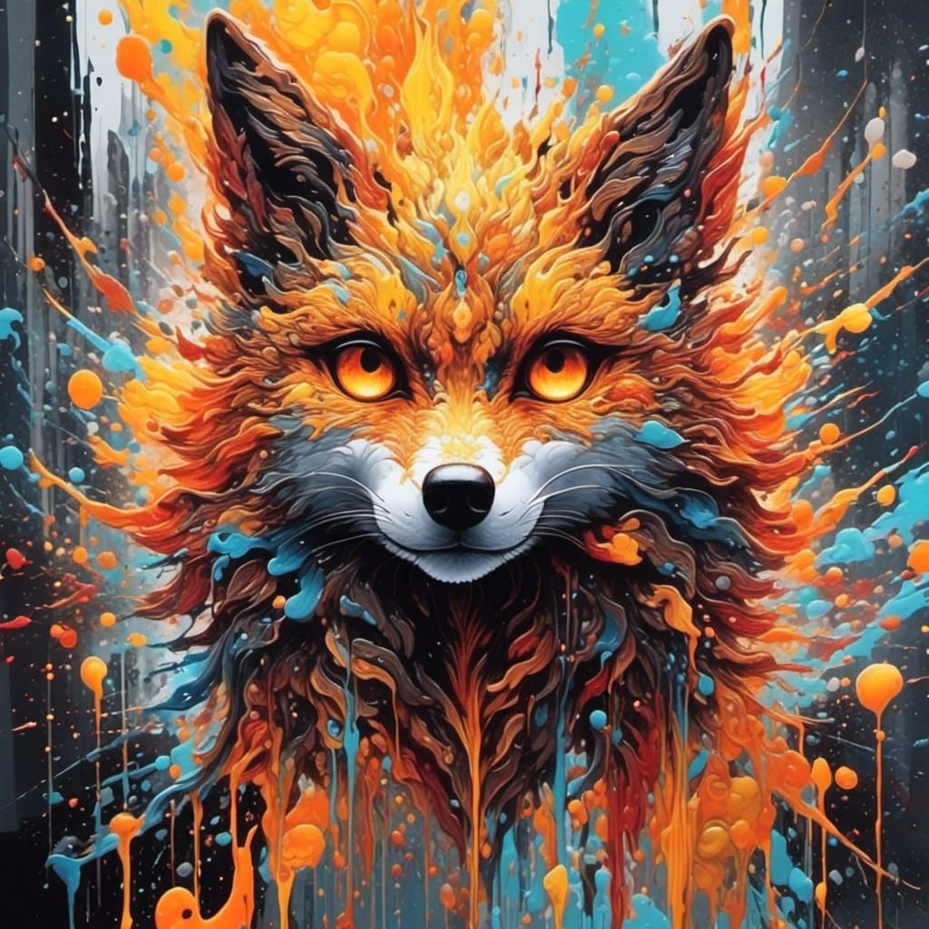 Amber-Eyed Woman with Wolf Features in Graffiti Art