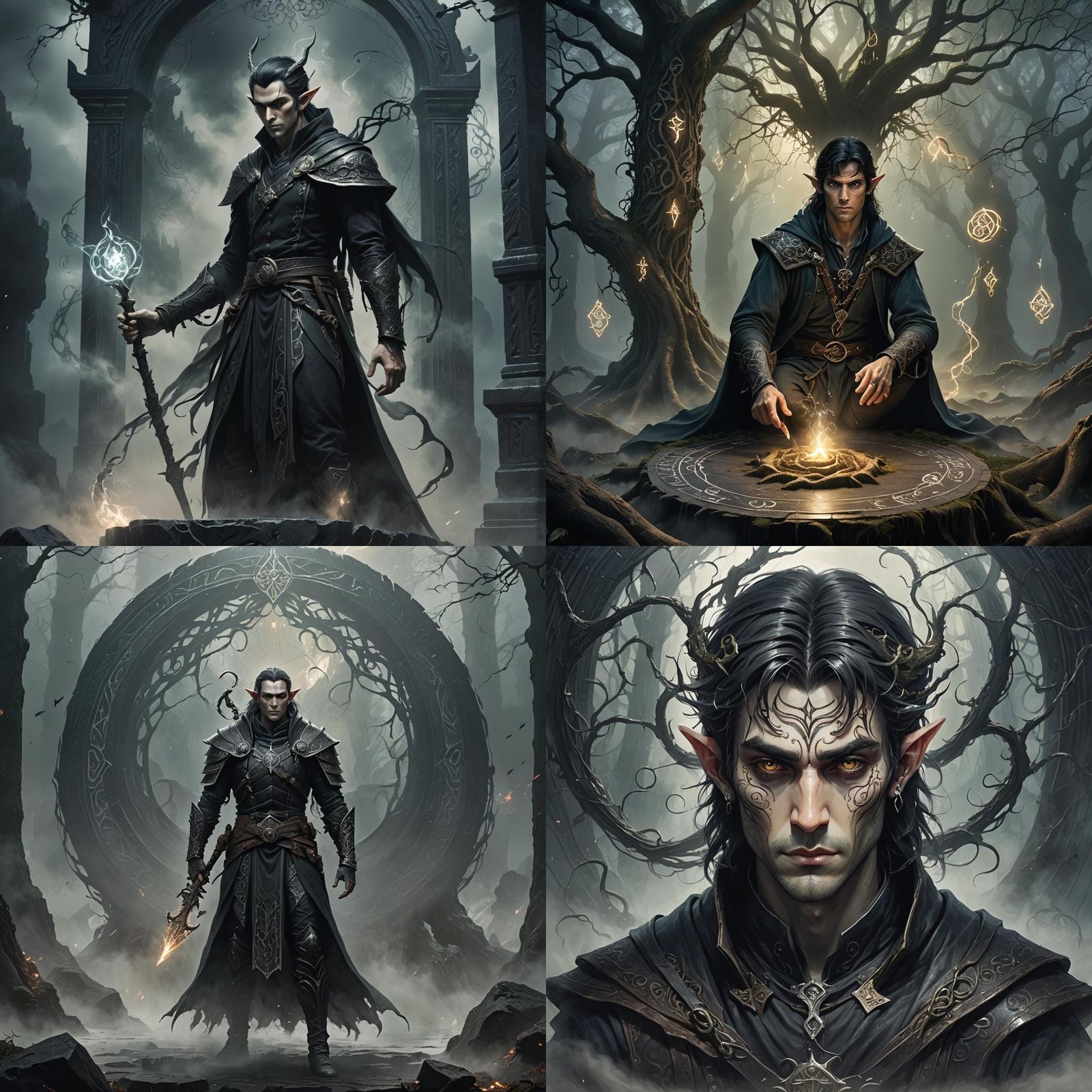 Dark Elf Magic Ritual in Anime Style