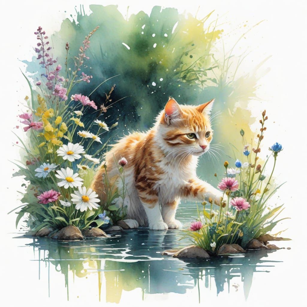 Vibrant Garden Cats and Kittens at Play