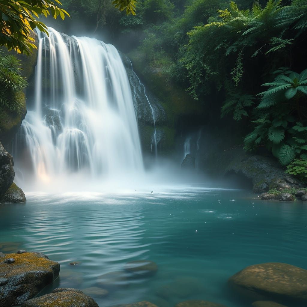 Surreal Waterfall in Emerald Hues
