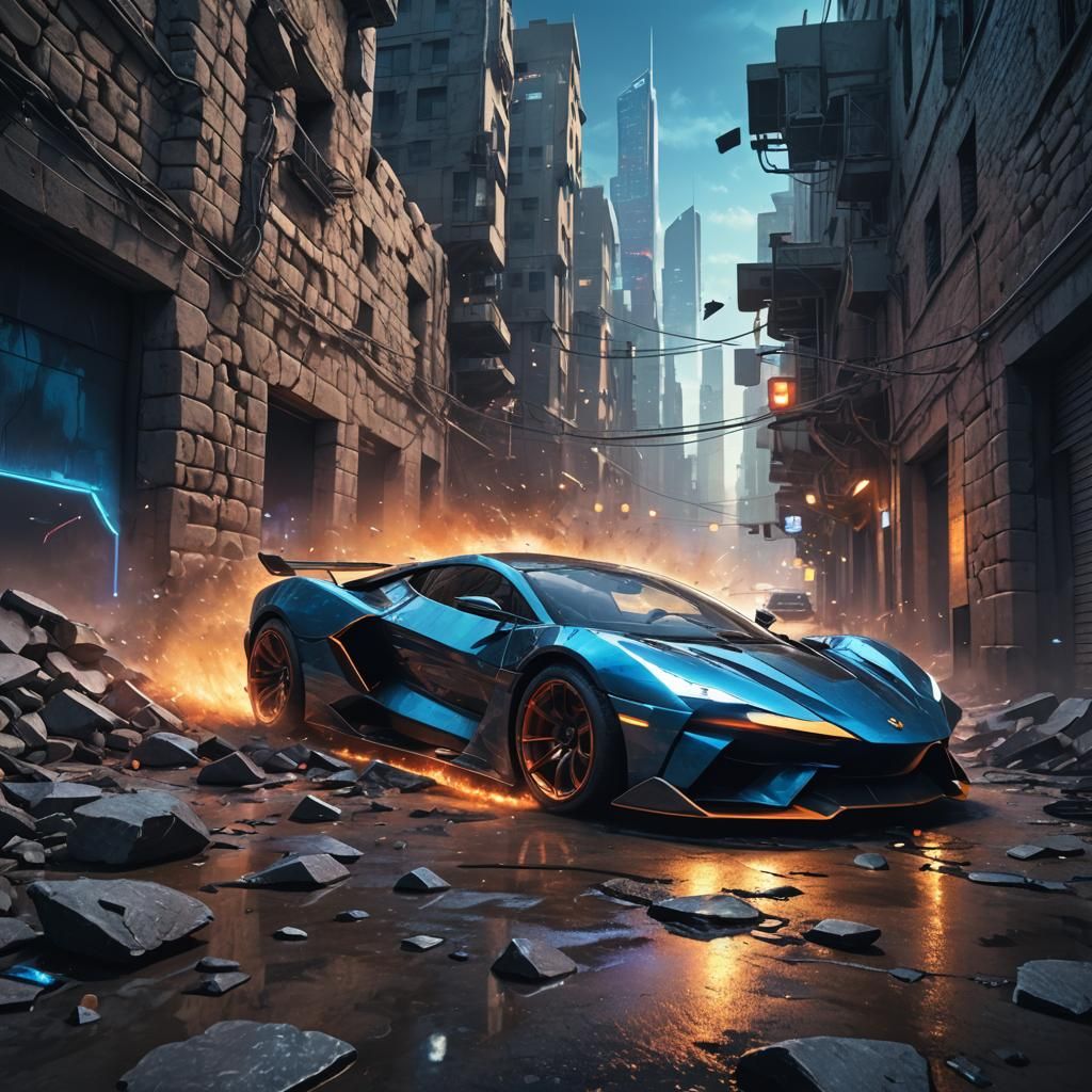 Futuristic Supercar Bursts Through Stone Wall