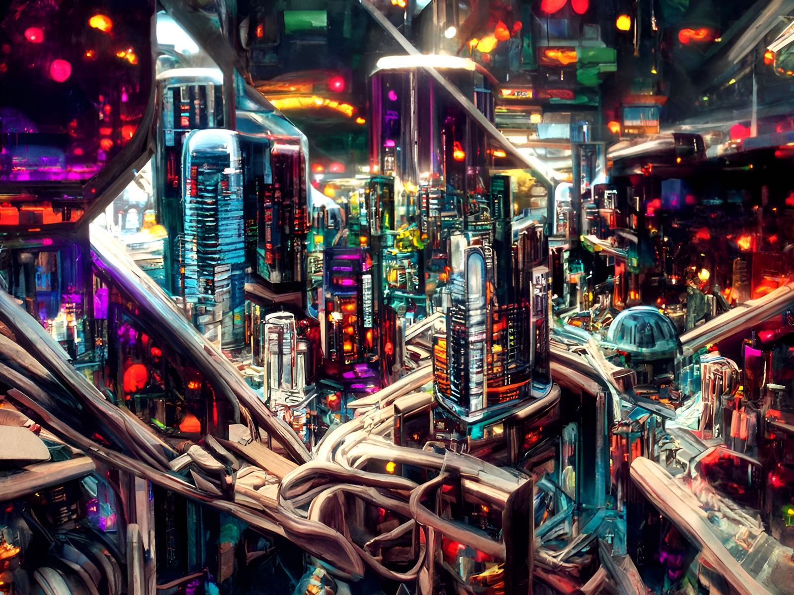 Hyperfuturistic Tech-World Cityscape in Digital Art