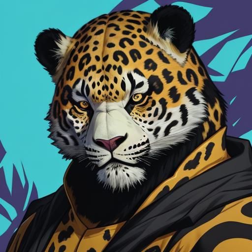 Human Panda Leopard Hybrid in Anime Style