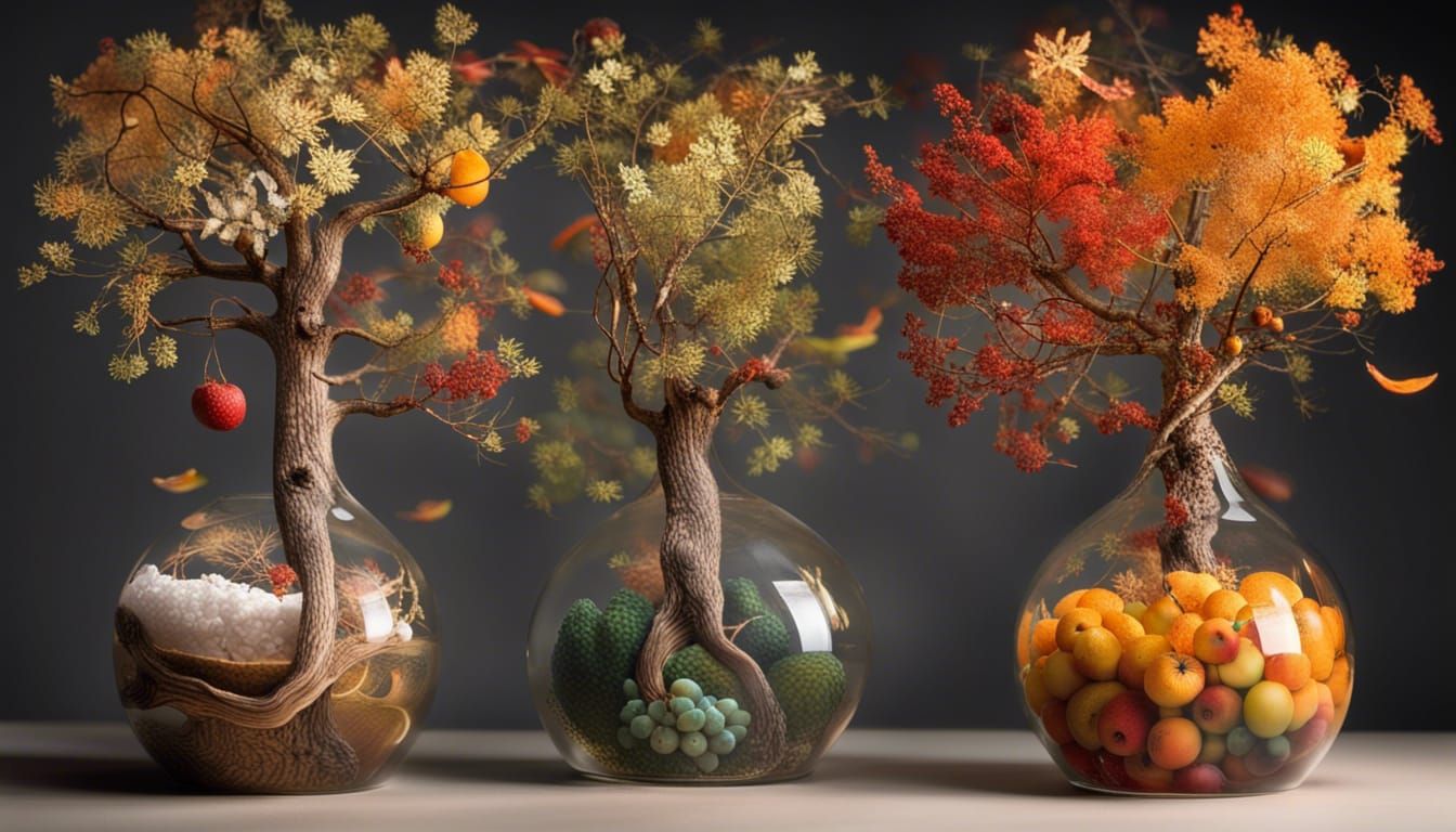 Hyperdetailed Tree Divided Into Four Seasons