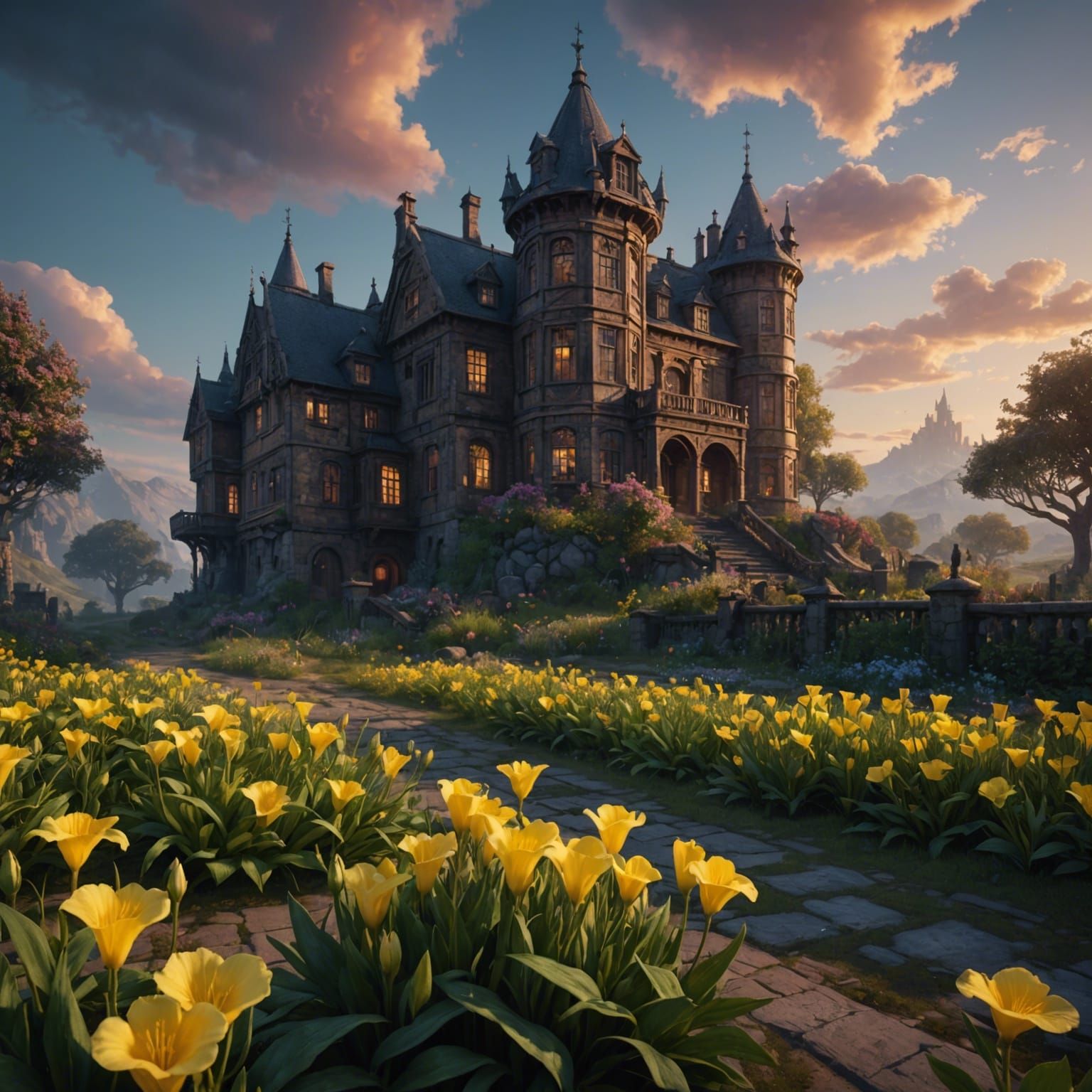 Detailed Matte Painting of Evening Primrose