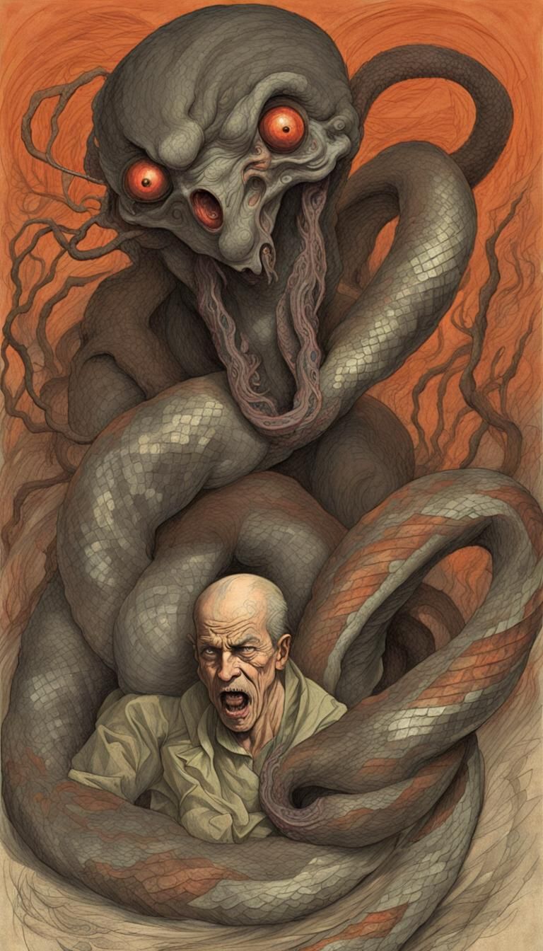 Horror themed, Art style by. Caravaggio,Mike Ploog, Alphonse...