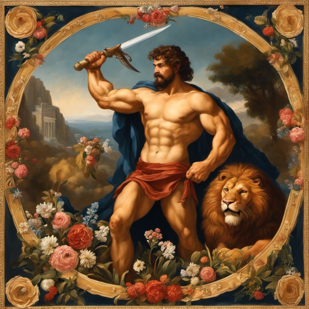 Hercules and the Lion: Antique Greek Hero