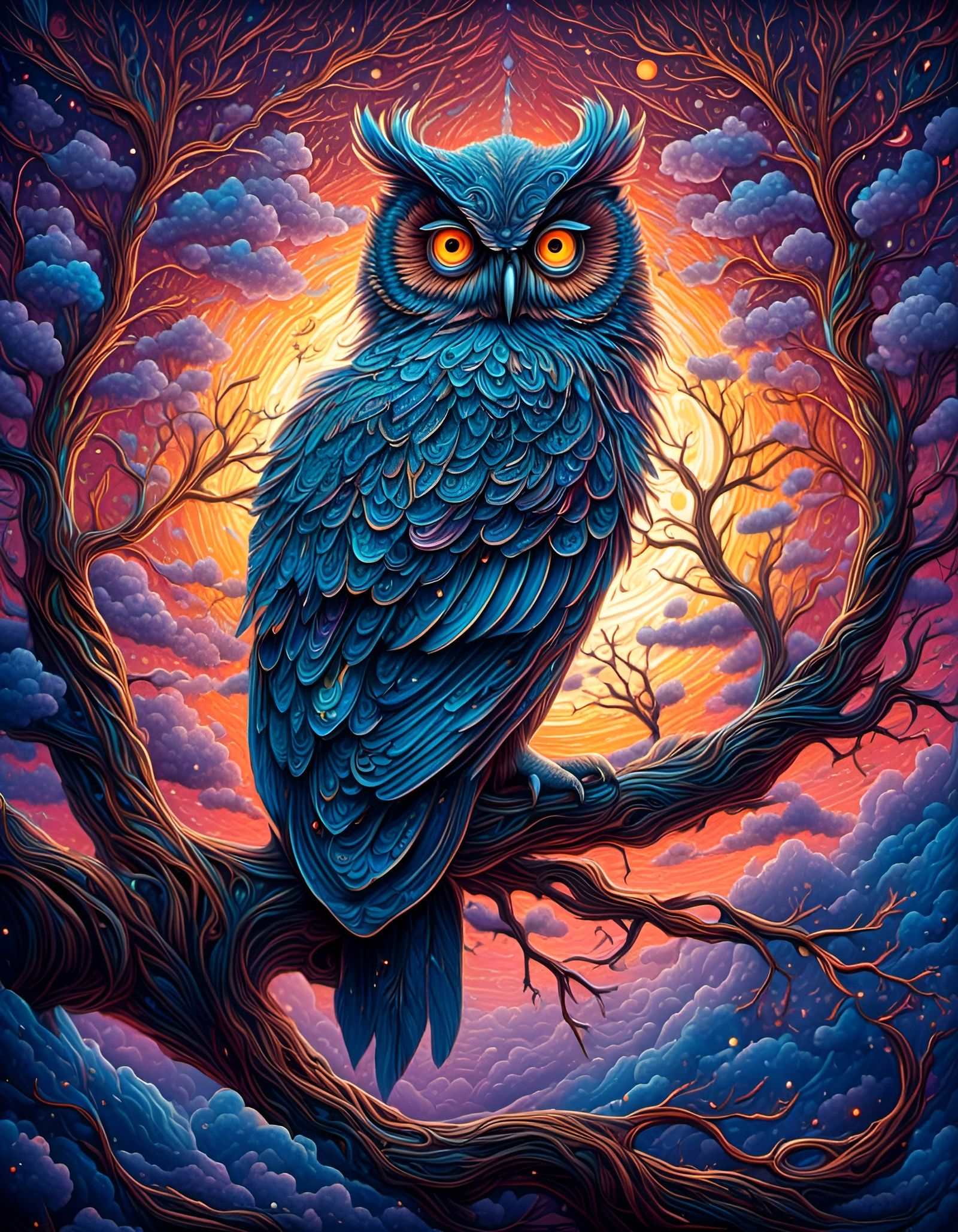 Cosmic Owl in Twilight Sky, Astral Illustration