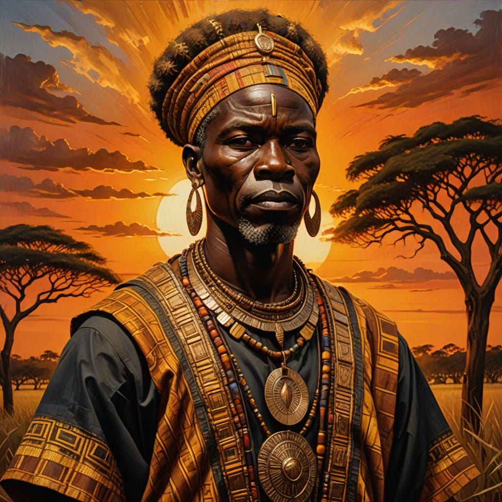 African Legend in Vibrant Oil Painting