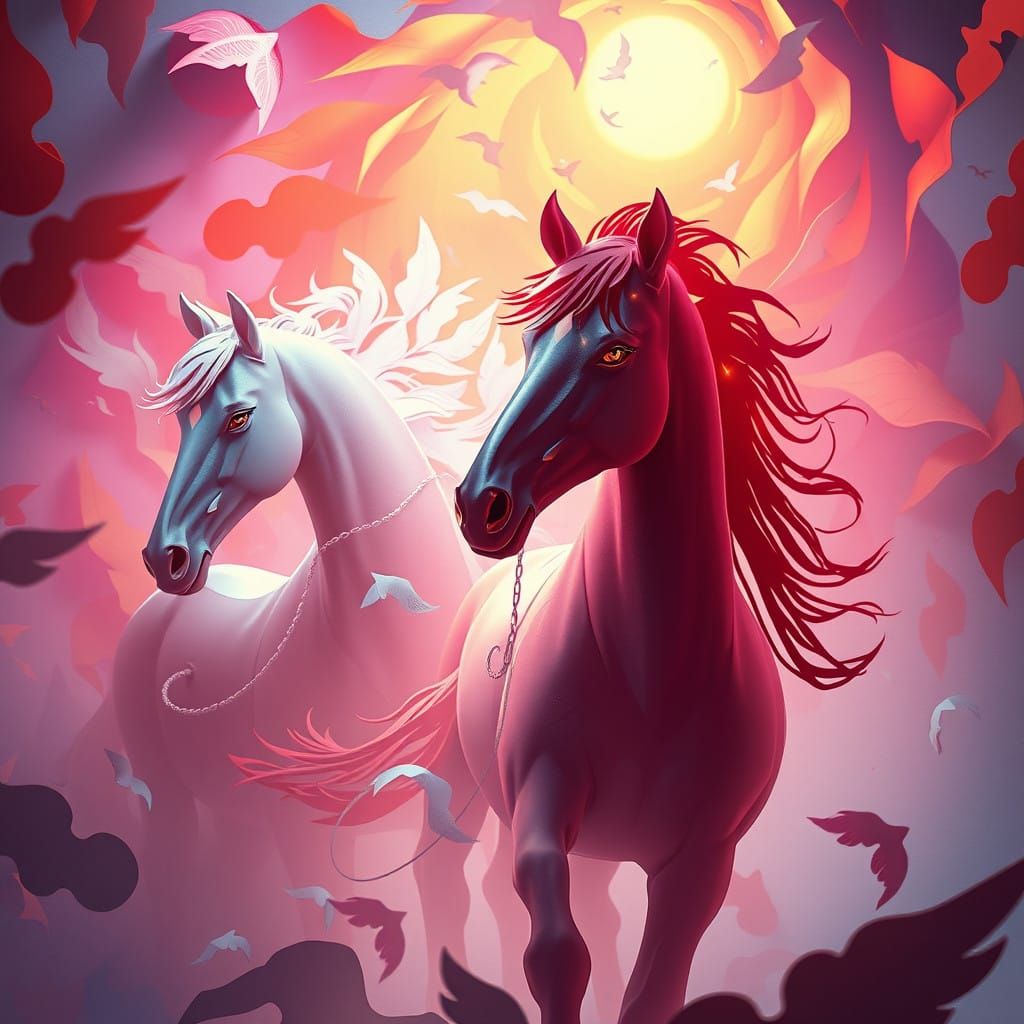 Majestic Horses in Whirling Vortex of Delicate Paper Silhoue...