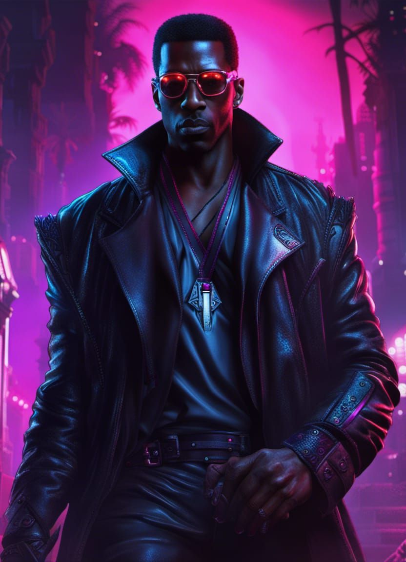 Blade the Vampire Hunter in Cyberpunk Graveyard