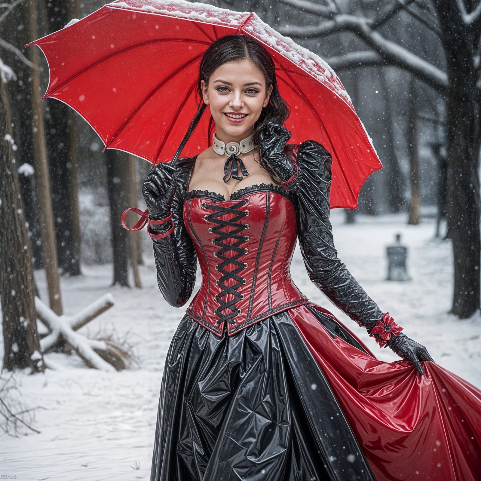 Dark Victorian Goddess in Shimmering Latex Attire