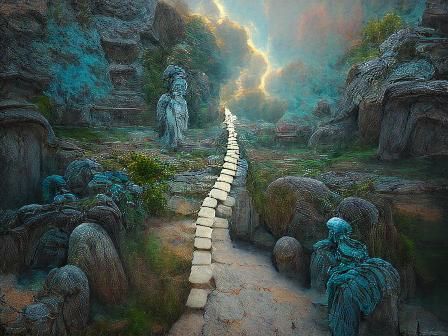 Heavenly Temple Path: Digital Illustration in Pastel Tones