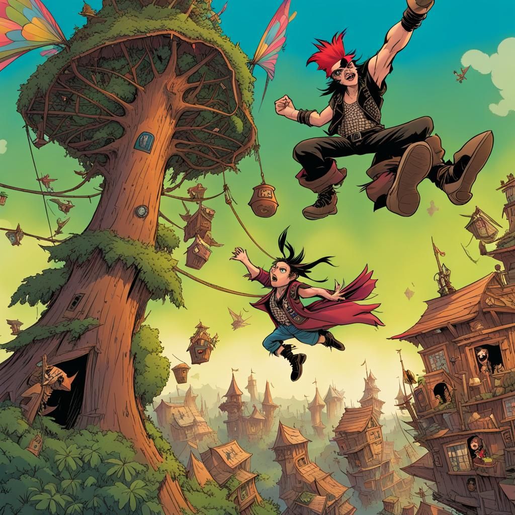 Punk Fairy vs Pirate in Cartoon Fairy Town