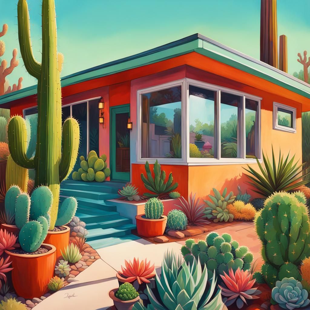Colorful Mid-Century House with Succulent Garden