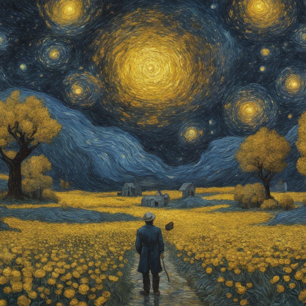 People Lost in Starry Night: A Van Gogh Inspired Scene