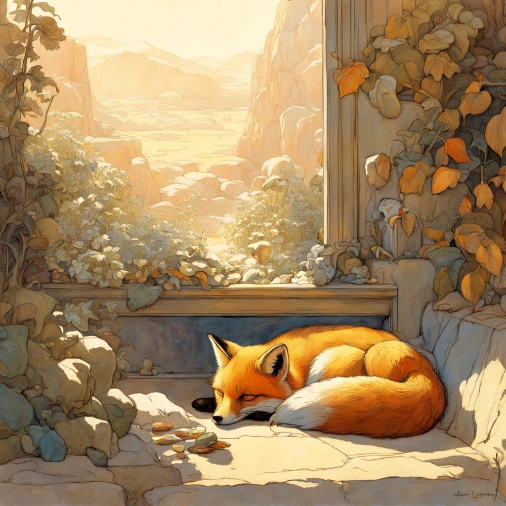 Cozy Sleeping Fox in Warm Golden Light
