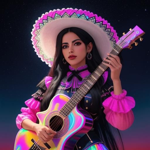 Female Mariachi in Psychedelic Cosmic Fiesta