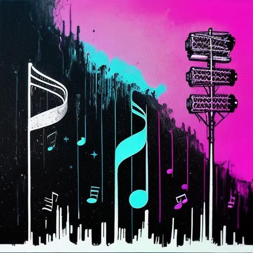 Music Notes in Synthwave Neon Retro Style