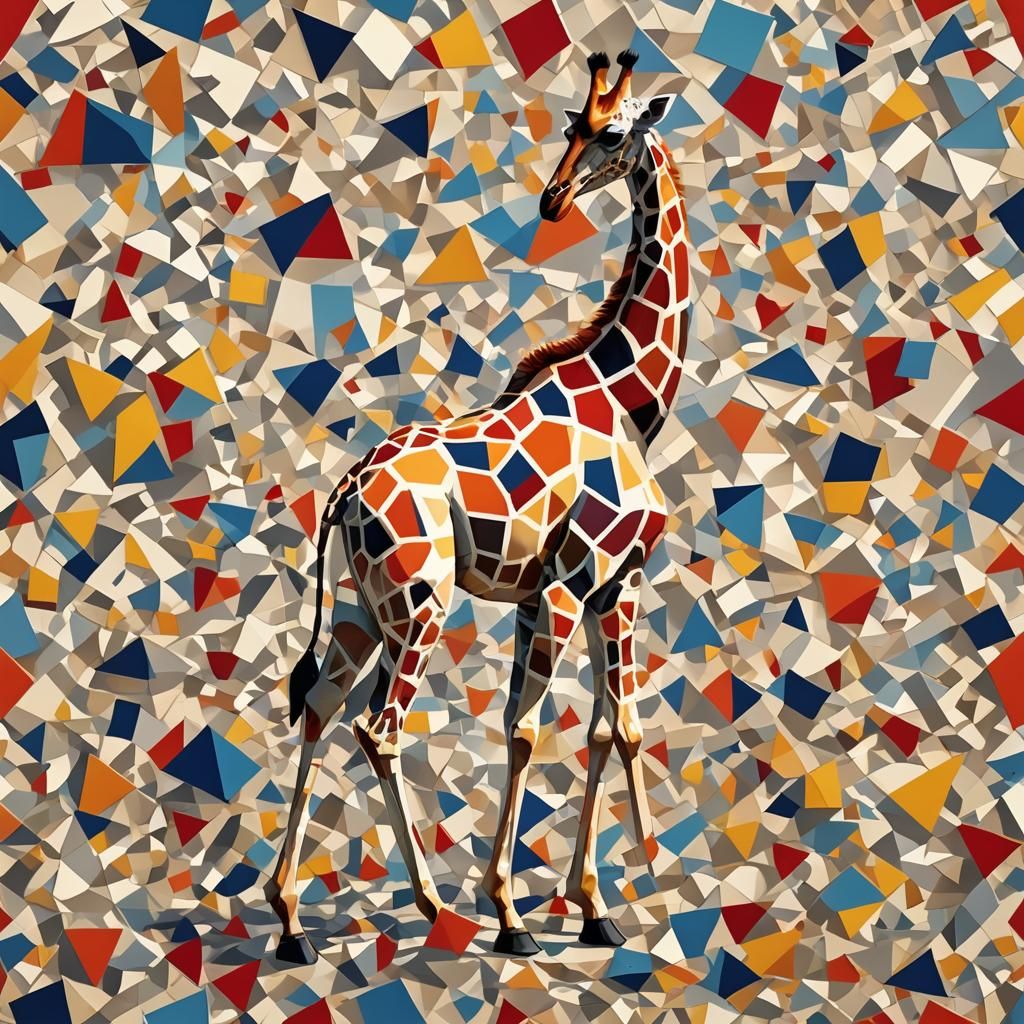 Giraffe in Abstract Cubist Geometric Landscape