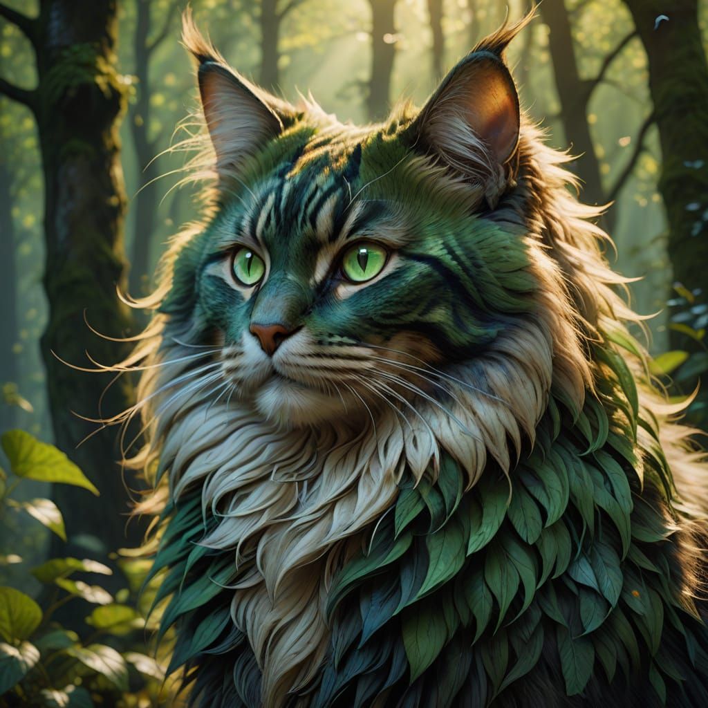 Majestic Norwegian Forest Cat in Mystical Forest