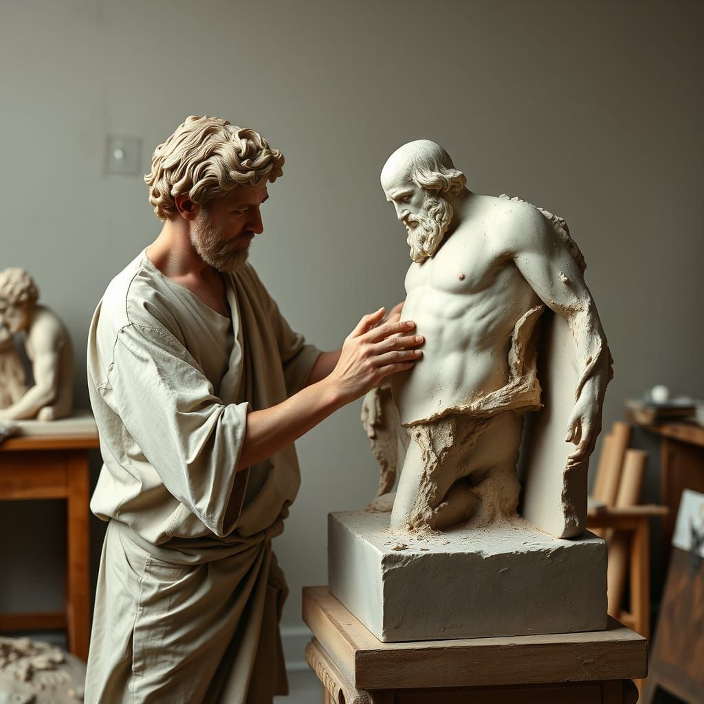 Michaelangelo making a clay model